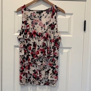 White House Black Market Floral Ruffle Blouse - Cream, Red, Pink, Black